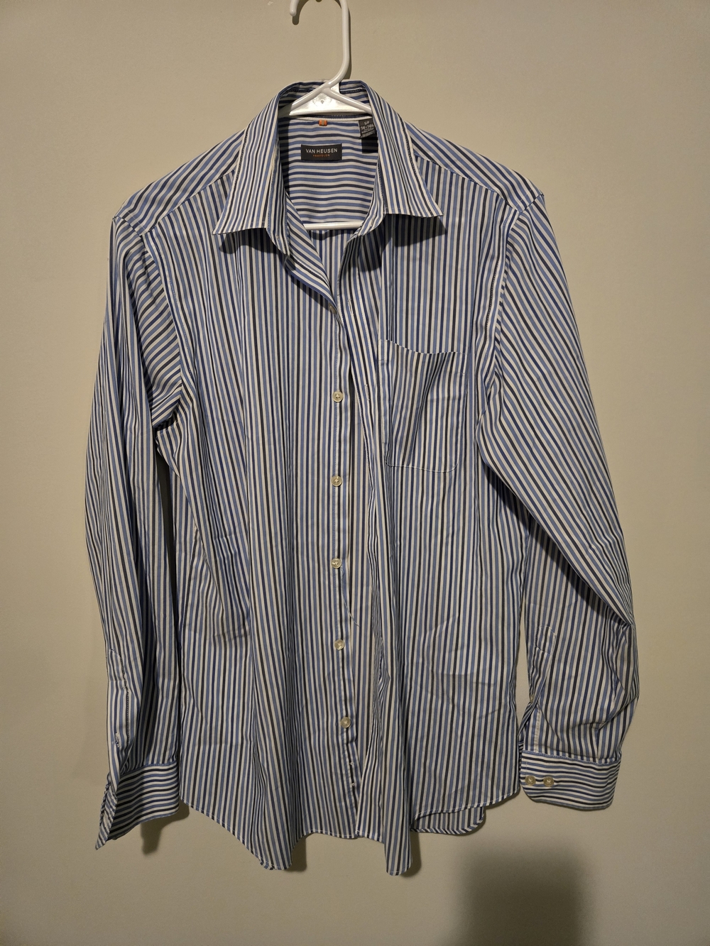 Van Heusen Blue and White Striped Casual Button-Down Shirt